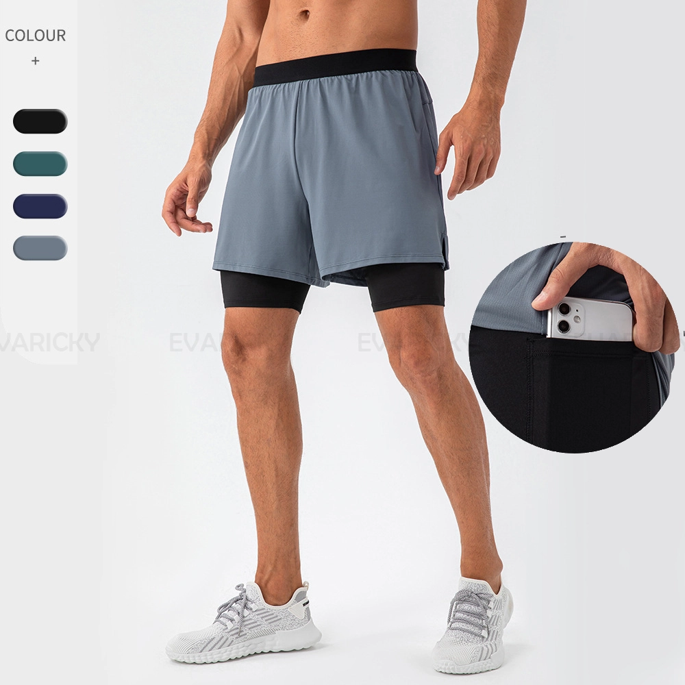 Shorts de corrida masculinos com bolsos